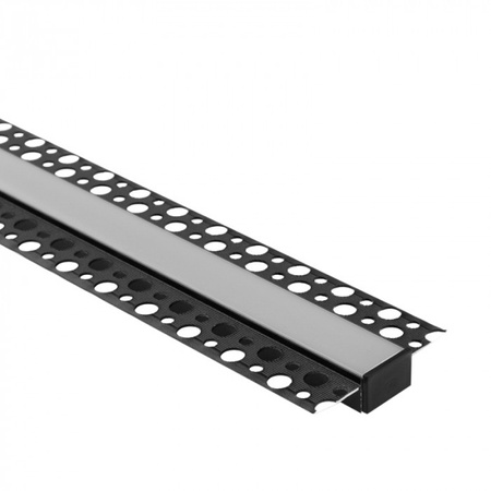 Profil Aluminiowy LED do Płyt GK Gipsowych REGIPS Szeroki Wpuszczany Podtynkowy Czarny 1m z Kloszem Mroźnym do Taśm LED + Zaślepki seria GPS Ecolight