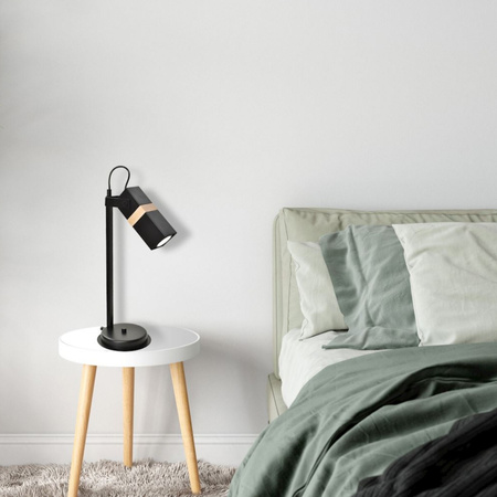 Lampa stołowa nocna czarna 1xGU10 VIDAR Milagro Metal + drewno styl skandynawski