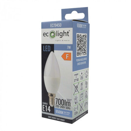 Żarówka LED Świeczka B37 E14 7W 630lm 6500K Zimna Ecolight