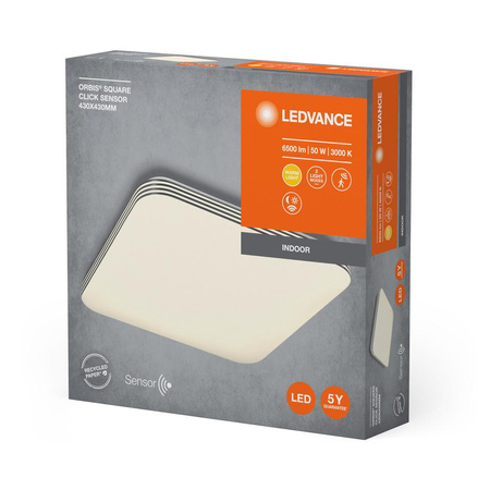 Panel LED Lampa Sufitowa Natynkowa 50W 3000K Ciepła z Czujnikiem Ruchu i Zmierzchu 43x43cm Kwadratowy ORBIS LEDVANCE