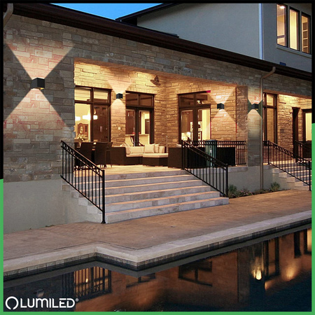 Kinkiet Ogrodowy Elewacyjny LED 2x3W 4000K Regulowany Góra Dół Czarny PICEA LUMILED