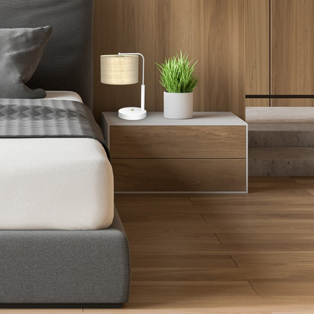 Lampka Biurkowa Stołowa MARSHALL Biała Rattanowa 1xE27 Milagro