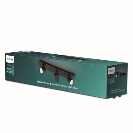 Lampa Sufitowa Reflektor Natynkowy 3x GU10 Czarna Runner Philips