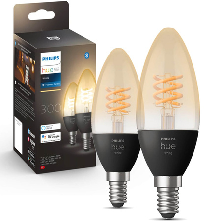 2PAK Żarówka LED Świeczka E14 B40 4,5W 2100K Ciepła Filament PHILIPS HUE White Bluetooth Zigbee