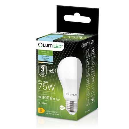 6x Żarówka LED E27 A60 10W = 75W 1100lm 6500K Zimna 260° LUMILED