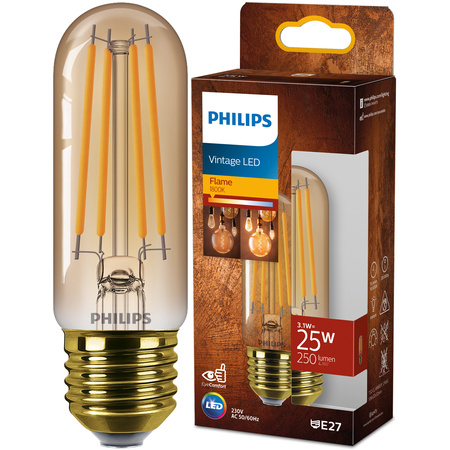 Żarówka LED E27 Tubularna T32 3W = 25W 250lm 1800K Ciepła 270° FILAMENT Vintage Bursztynowa Decorative Philips