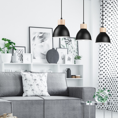 Lampa Wisząca Sufitowa NICO 3xE27 Czarna Drewniana LM-3.143 Lamkur