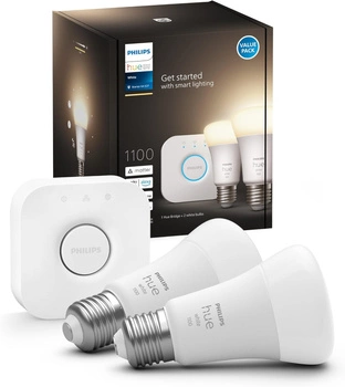 3x Żarówka LED E27 A60 9.5W = 75W 1055lm 2700K Biała Ciepła SMART Inteligentna Bluetooth ZigBee White + Mostek BRIDGE Zestaw Startowy Philips HUE