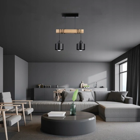 Lampa Sufitowa Oprawa Wisząca 2x E27 Czarna Brązowa Elza Masterled