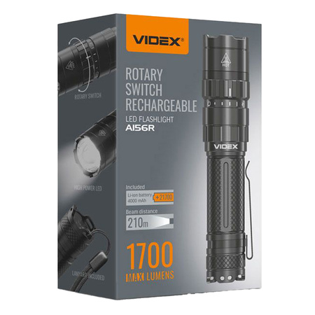 Latarka Ręczna Akumulatorowa LED 20W 1700lm 5 Trybów Pracy USB-C Wodoszczelna IP68 Videx