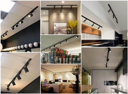 Reflektor Szynowy GU10 Czarny AURA Lampa do Szynoprzewodów Jednofazowych