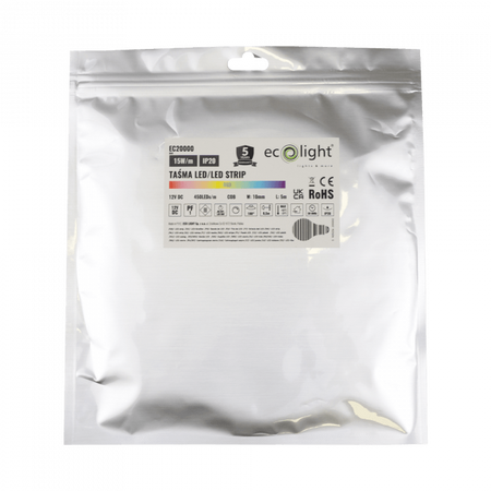 Taśma LED Pasek COB 15W/m 450LED/m 12V Wielokolorowa RGB IP20 Rolka 5m Ecolight