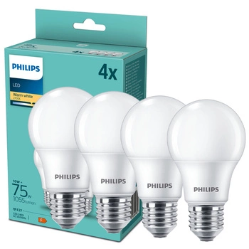 4PAK Żarówka LED E27 A60 10W = 75W 1055lm 2700K Ciepła Mleczny PHILIPS 