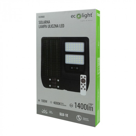 Lampa Solarna Uliczna LED 100W 1000lm 4000K Neutralna IP65 z Czujnikiem Ruchu i Zmierzchu Ecolight