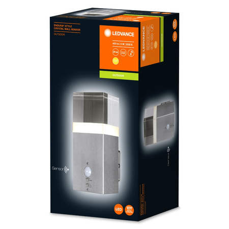 Lampa Ogrodowa Zewnętrzna Kinkiet Elewacyjny LED 4.9W 400lm 3000K IP44 Srebrny Z Czujnikiem Ruchu i Zmierzchu Endura Ledvance