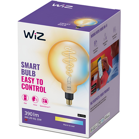 Żarówka LED E27 Kula G200 6W = 25W 390lm 2000-5000K TW FILAMENT Bursztynowa Inteligentna SMART WiFi Bluetooth Aplikacja WiZ