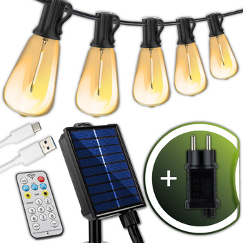 ZESTAW Girlanda Solarna PYRIS 30x LED 2700K 9,8m PILOT + Adapter Sieciowy 6W LUMILED