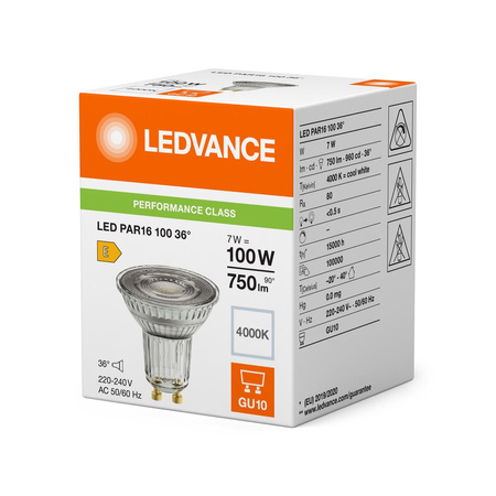 Żarówka LED Reflektor GU10 PAR16 7W = 100W 750lm 4000K Neutralna 36° Ledvance