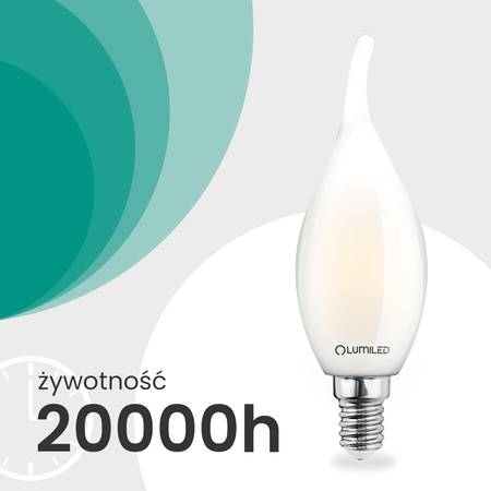 Żarówka LED E14 Świeczka BA35 2,2W 470lm = 40W 2700K Ciepła 360° Filament KLASA A LUMILED