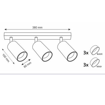 Lampa Listwa Oprawa Sufitowo-Ścienna LED 3 x GU10 MARIBEL Czarny GOLDLUX (Polux)