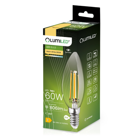 Zestaw 6x Żarówka LED ŚWIECA B35 E14 7W = 60W 806lm 3000K Ciepła 360° Filament LUMILED