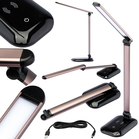 Lampka Biurkowa Nocna LED 5W 4500K USB Ściemnialna Dotykowa z Ładowarka QI