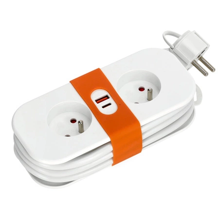 Przedłużacz z Uziemieniem FlowFlexer Orange 2x230V + USB-A/USB-C 16A 3680W 1,4m Kobi
