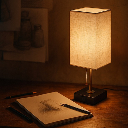 Lampka Biurkowa Stołowa E27 Szkolna Nocna USB-A + USB-C Włącznik On/Off Czarna Chrom Boro Masterled