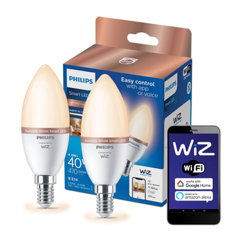 2x Żarówka LED E14 C37 4,9W = 40W 470lm 2700-6500K SMART WiFi Philips WiZ