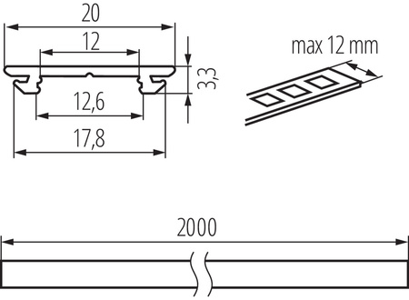 Profil Aluminiowy Natynkowy do Taśmy LED Anodowany 2m PROFILO Kanlux 5szt.