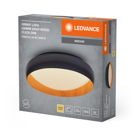 Plafon LED Lampa Oprawa Sufitowa Ściemnialna 24W 3000K Ciepła Czarna Drewniana LEDVANCE