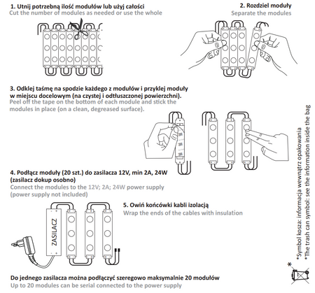 Moduł LED Blister 20 Sztuk 12V 1,3W 130lm 6500K Zimny IP44 Ściemnialny Sanico Goldlux