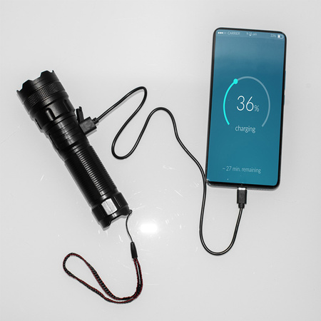 Latarka Akumulatorowa LED Taktyczna 600lm 10W Lampka Ręczna Mocna ZOOM POWERBANK VA0179 VAYOX