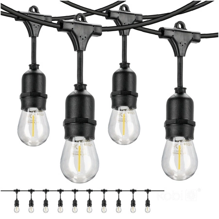 Girlanda Ogrodowa Zewnętrzna Łańcuch Świetlny 10W 500lm 2700K Ciepła 10x E27 Czarna IP44 10m Mimosa Kobi