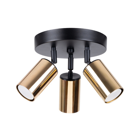 Lampa Sufitowa Oprawa Natynkowa SPOT TUBA Reflektor 3x GU10 Plafon Tubularna Czarna Złota Nowoczesna Winx Sollux