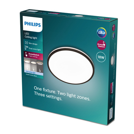 Lampa Sufitowa Plafon LED 18W 2000lm 4000K SceneSwitch Czarna Philips
