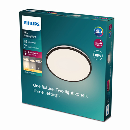 Lampa Sufitowa Plafon LED 18W 1800lm 2700K SceneSwitch Czarna Philips