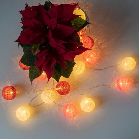 COTTON BALLS Kule świecące LED Girlanda na baterie Biały + różowy Lampki 20x LED MILAGRO EKD9340