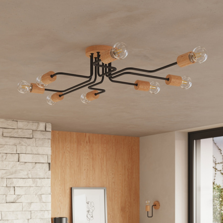 Lampa Sufitowa Żyrandol 8x E27 Naturalne Drewno Czarna Timbo Peach Puff SL.1671 Sollux