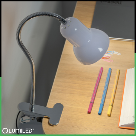 Lampka Biurkowa Stołowa Regulowana DONA Szkolna Nocna E27 Klips Biała LUMILED