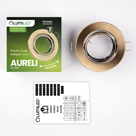 Oprawa HALOGENOWA Podtynkowa Ruchoma Okrągła AURELI Antyk Blacha MR16 GU10