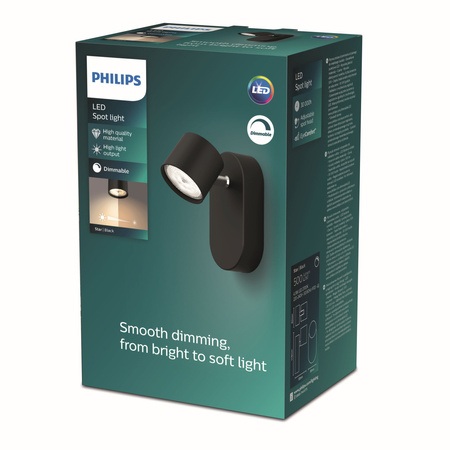 Lampa Ścienna Kinkiet LED 4.5W 500lm 2700K Czarna Star Philips
