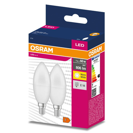 2x Żarówka LED B39 Świeczka E14 7.5W = 60W 806lm 2700K Ciepła 200° VALUE CLASSIC Osram