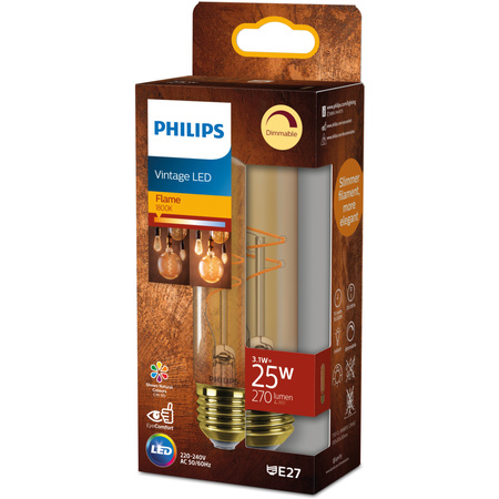 Żarówka LED E27 Tubularna T30 3.1W = 25W 270lm 1800K Ciepła CRI90 300° FILAMENT Vintage Bursztynowa Ściemnialna Decorative Philips