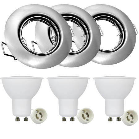 Zestaw 3x Oprawa halogenowa ruchoma GOLDLUX (Polux) okrągła nikiel + żarówka LED GU10 3,5W