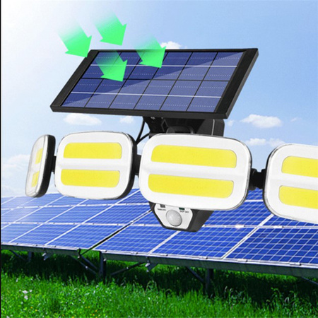 Naświetlacz solarny lampa 4x COB LED 20W 800lm Zimna czujnik ruchu IP65 + Pilot