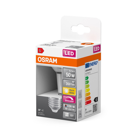 Żarówka LED PAR20 Reflektor E27 6.4W = 50W 350lm 2700K Ciepła CRI90 36° Ściemnialna SUPERSTAR Osram