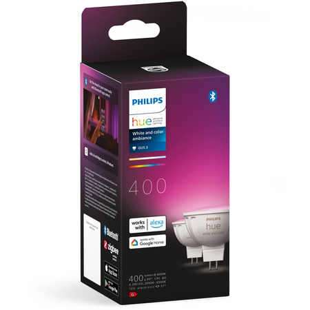 2PAK Żarówka LED MR16 6,3W CCT RGB PHILIPS HUE White & COLOR Ambiance Bluetooth Zigbee
