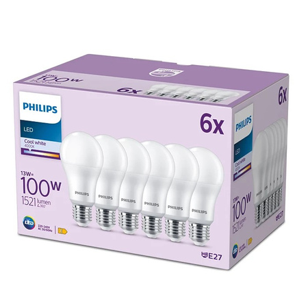 Zestaw 6x Żarówka LED E27 A67 13W = 100W 1521lm 4000K Neutralna 180° PHILIPS 