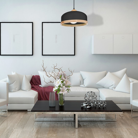 Lampa wisząca STUDIO 1xE27 Klasyczne Klosze Drewniane Wykończenie Czarna MLP8851 Milagro Metal + Drewno